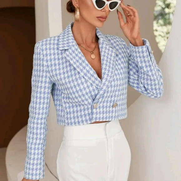 Houndstooth Print Double Breasted Blazer Workwear - Picture 3 of 4